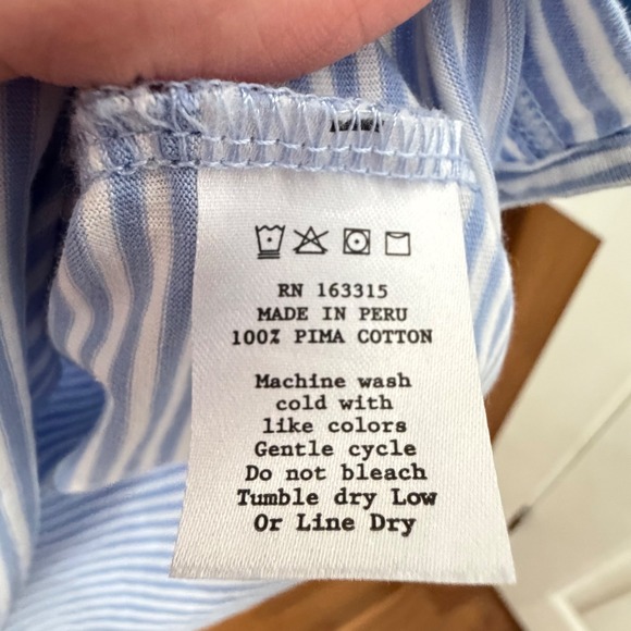 Renwick Polo Shirt Small Blue White Striped 3/4 Sleeve Pima Cotton Golf - Picture 3 of 5